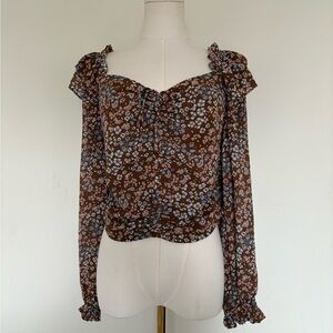 Astr Floral Print Brown Blouse